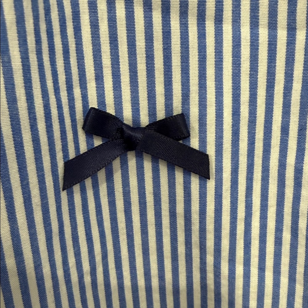 J. Crew Blue and White Striped Shirt with Navy Satin Bow Accents Size Large - Picture 5 of 6
